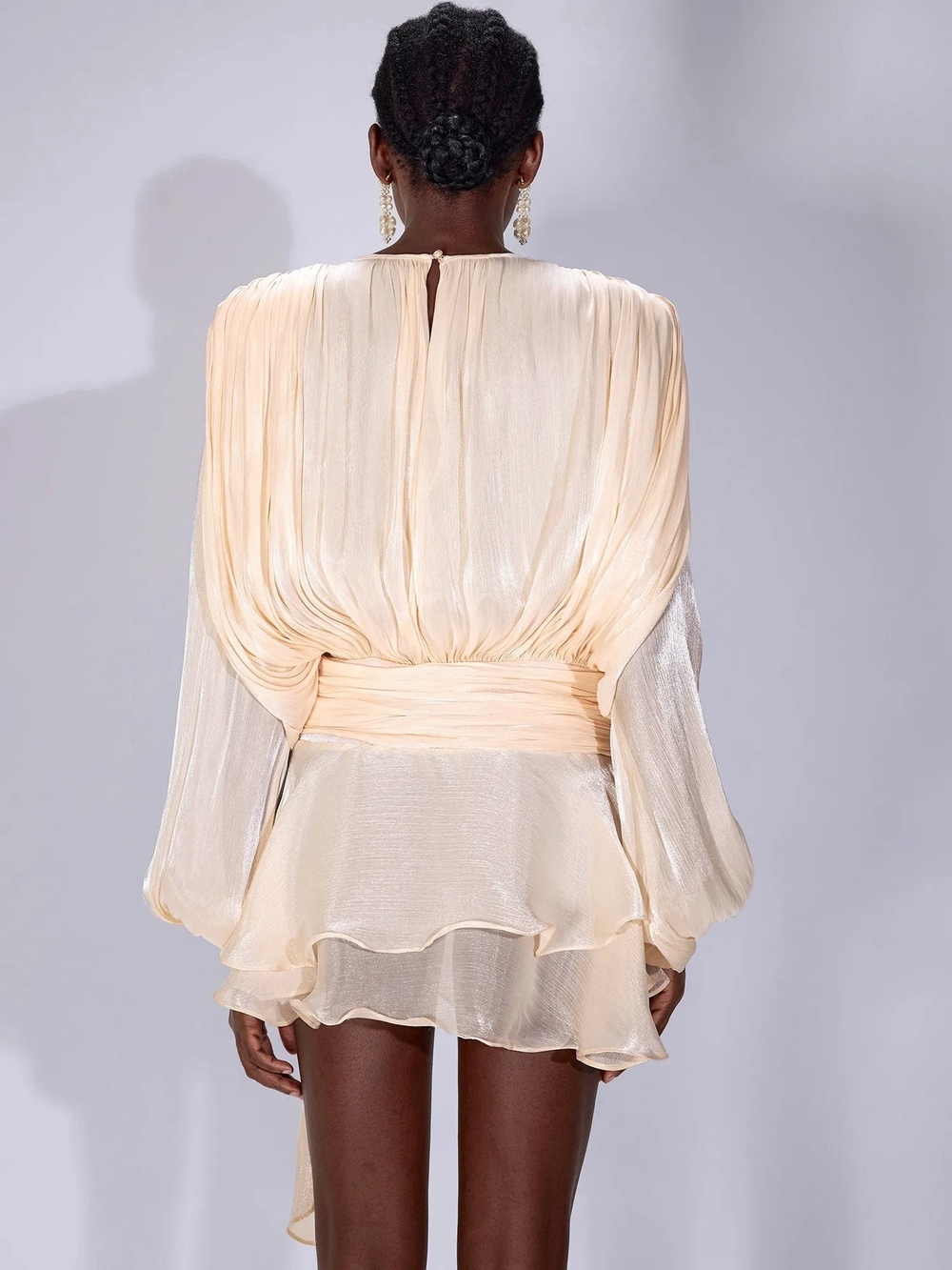 Blush Cream Pleated Long-Sleeve Mini Dress - Picture 6 of 6